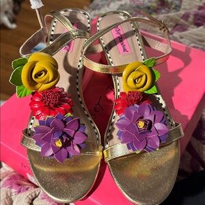 Betsey Johnson Gold Floral Embellished Sandals